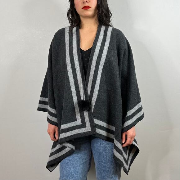 Ann Taylor Gray One Size Open Front Cardigan Poncho - Picture 1 of 7